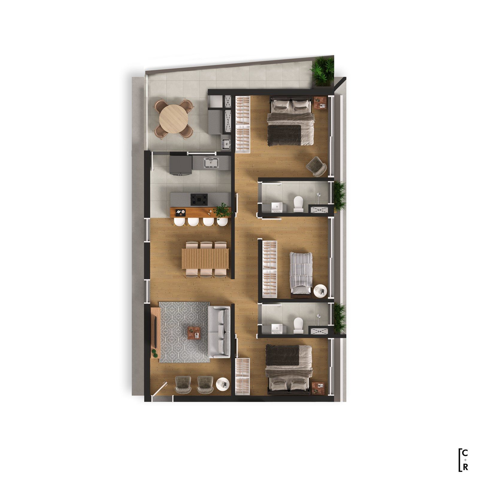 Planta tipo 04/05 - 103,87 m²